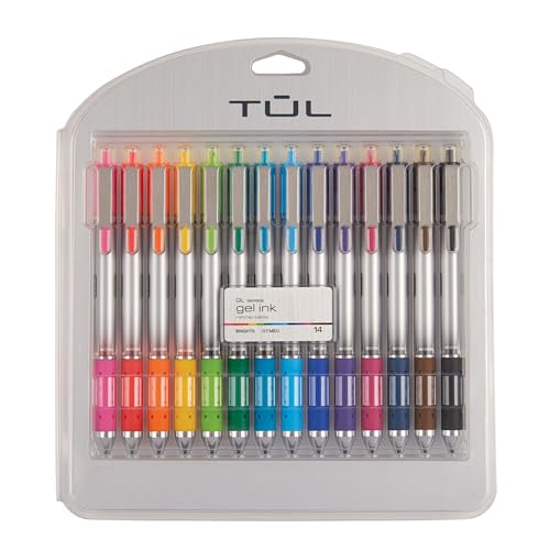 TUL® GL Series Retractable Gel Pens, Medium Point, 0.7 mm, Silver Barrel, Assorted Standard & Bright Ink Colors, Pack Of 14 Pen